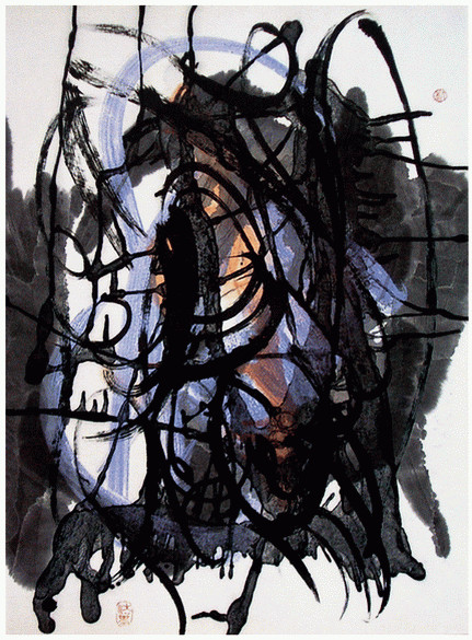 彩墨系列—彷徨，当代水墨，纸本，68×49cm，1997年